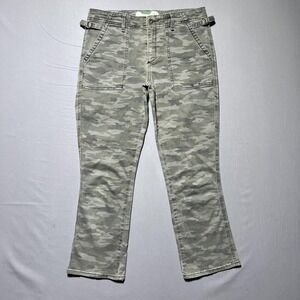 Anthropologie Pants Womens 29 Green Camo Utility‎ Flare Zip Fly Side Tabs